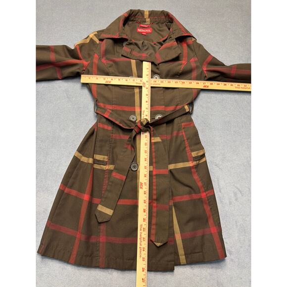 Merona Jacket Brown Plaid Double Breast Tie Waist Water Repellent Old Money SM - Picture 5 of 11